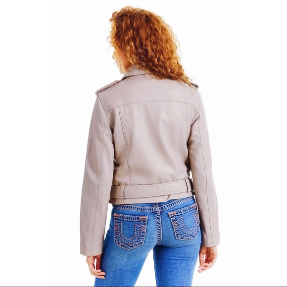 $495‼️TRUE RELIGION SHEEP LEATHER MOTO JACKET CROPPED Mauve Motorcycle Luxury XS - Picture 6 of 8